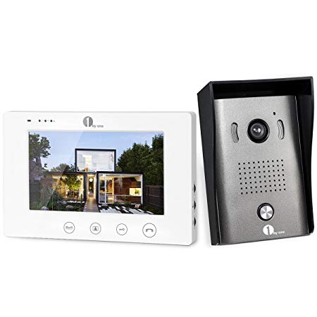 1byone Video Doorphone 2-Wires Video Intercom System with 7-inch Color Monitors, Surface Mounted HD Camera Doorbell and 49ft Cable