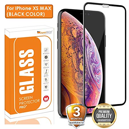 OpenTech® Edge to Edge Tempered Glass Screen Protector for Apple iPhone Xs MAX with Installation kit (Black Color)