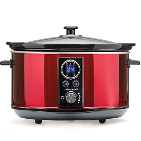 Andrew James Premium Digital Slow Cooker with Timer Removable Ceramic Bowl Tempered Glass Lid Delayed Start &Keep Warm Function