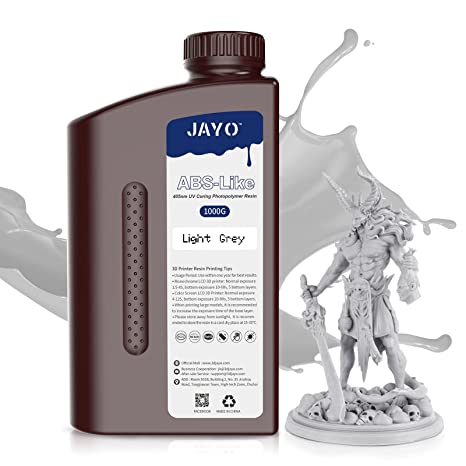 JAYO ABS-Like 3D Printer Resin, Drillable 405nm Rapid UV-Curing Photopolymer Resin with High Hardness and Toughness, Low Odor and Low Shrinkage Suitable for 2K 4K 6K 8K LCD 3D Printers, 1KG Gray