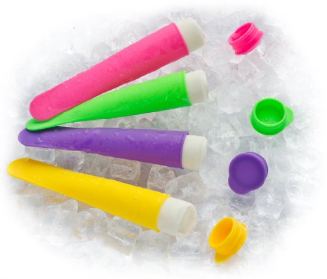 GRAZIA® - Set of 4 Premium Silicone Popsicle Molds - NEW Vibrant 2015 Colors, Popsicle Mold, Norpro, FDA Approved & BPA Free, Make Healthy Popsicles and Smoothie Pops, Use your Imagination as to what you can Create with the Whole Family, NON STICK & Flexible and they Clean Super Easy. FREE 5 Recipe Smoothie e-Book!!