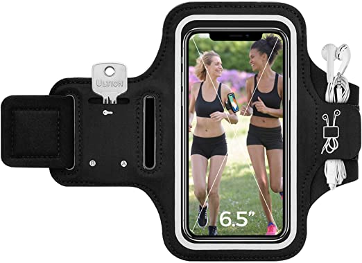 Phone Armband, Comfort Running Armband, Cell Phone Holder Case, 6.5" Sports Exercise workout Armband with Key Holder, Compatible with iPhone 12 11 Pro 8 Plus 7 6 XS XR X SE, Galaxy S21 S20,(Men,Women)