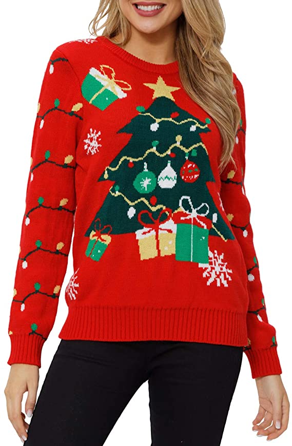 VENTELAN Women's Christmas Sweater Funny Christmas Tree Ugly Pullover Snowflake Long Sleeve Sweater Shirt