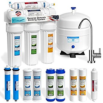 Express Water RO5MX2 5-Stage Home Drinking Reverse Osmosis Under sink Water Filtration System, 50 GPD, Modern Chrome Faucet PLUS Extra 5 Filters, Steel Tank/Brass Faucet/BPA Free Plastic