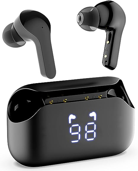 PocBuds Wireless Earbuds, Bluetooth 5.3 Headphones with ENC Mic, 2023 Earpods 40H Deep Base Wireless Earphones IP5 Waterproof, LED Display USB-C Charging Case Ear buds