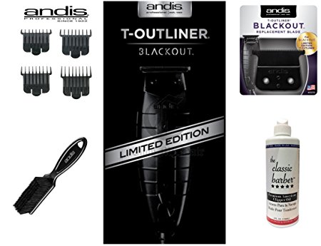 Andis 05110 T-Outliner - Black Out - Bundle includes: Replacement T-outliner Blackout Blade, #23575 Clipper Comb Set, Andis Blade Brush, & The Classic Barber Clipper Oil