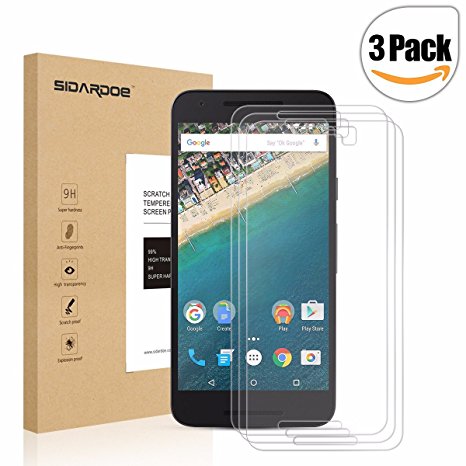 [3-Pack] Nexus 5X Screen Protector, SIDARDOE Tempered Glass Screen Protector for Google Nexus 5X, HD Ultra Clear, 0.26mm 2.5D Round Edge, 9H Anti-Scratch, Anti-Fingerprint,