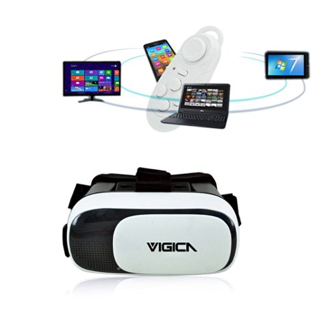 VIGICA VR Box 2,3d VR Glasses Virtual Reality Headset Video Glasses Games,Google Cardboard with Bluetooth Remote Control Gamepad for 4.7-6 inch Iphone Android Smartphone