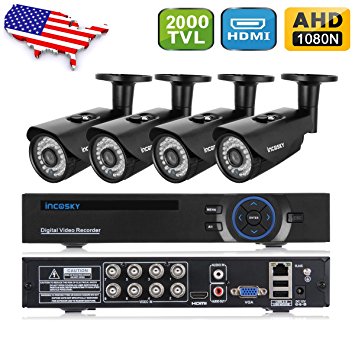 incoSKY Security Camera System, 8CH 1080p DVR and 4XIndoor/Outdoor 1.3MP 960P 2000TVL Cameras with IR Night Vision LED for Home Monitoring, CCTV Surveillance,Black2