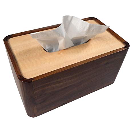 Tomokazu Lombard Maple and Walnut Wood Large Rectangular Facial Tissue Box Cover/Wooden Holder/Paper Dispenser