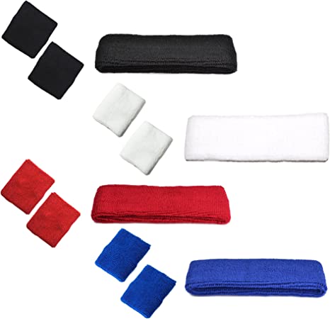 Cosmos Premium Soft Cotton Wristband Headband Sweatband Set for Sports Basketball/Football/Volleyball/Yoga/Pilate/Running Outdoor Activities