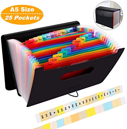 Expanding File Folder Small Size,10x6.7 Inches,Accordian File Organizer 25 Pockets,Portable Filing Box,Expandable Standing Colored Accordion Folders for Paper,Coupons,Bills,Receipts,Documents Storage