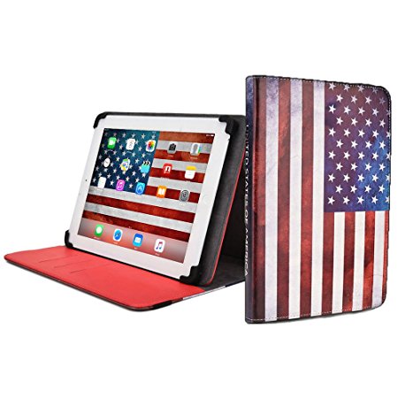 Cooper Cases(TM) Patriot Dell Venue 8/7000/New 2014 Ed./Pro Tablet Folio w/ USA Flag Pattern (Universal fit, 360-Degree Rotating Stand, Elastic Strap Closure)