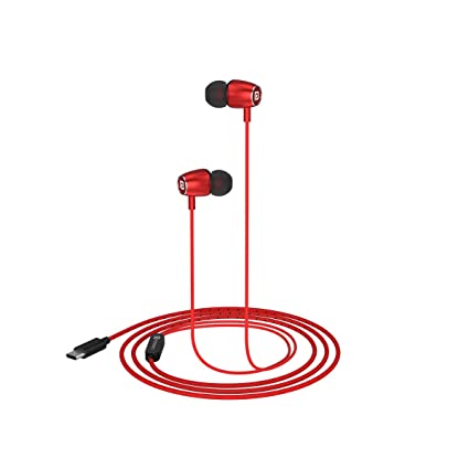 Portronics Conch 90 in Ear Wired Earphones with Mic, Type C Jack, 10mm Dynamic Drivers, Extra Bass, Magnetic Latch, 1.2M Nylon Braided Wire(Red)