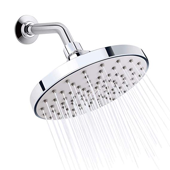 SkyGenius Rainfall Fixed Shower Head, Chrome-Finish Wall Mount High Pressure Shower Head 6” W/Removable Flow Restrictor