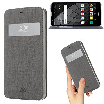 LG G5 case Premium Leather PU Flip Wallet Case with View Window Stand Kickstand Card Holder Magnetic Closure TPU bumper full cover slim Leather Case for LG G5(gray)