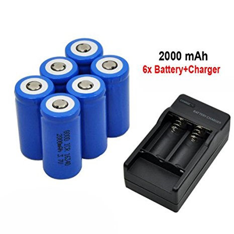 Flashlight,Baomabao 6x 2000mAh 16340 Rechargeable Li-ion Battery For LED Flashlight CR123A Charger