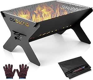 Odoland Camping Campfire Grill, Portable Folding Charcoal Grills, Backpacking BBQ Grill, Heavy Duty Firepit Grill with Carry Bag for Outdoor Cooking, Bonfire, Patio, Backyard