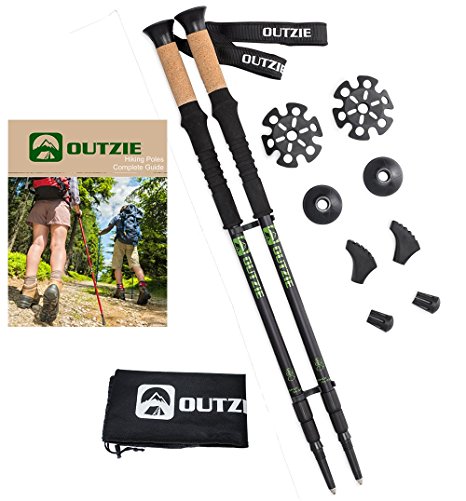 Hiking Trekking Poles Durable Lightweight Aluminum | 2-Pack | Compact Collapsible | Comfortable Cork Grip | Walking Sticks Bonus Tips Carrying Bag