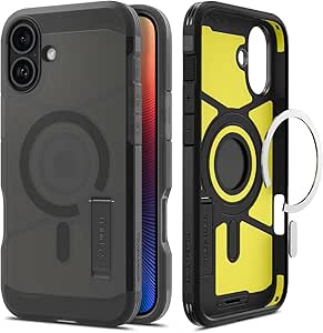 Spigen Tough Armor (Ai) MagFit Designed for iPhone 16 Case [Kickstand] [Military-Grade Protection] Compatible with MagSafe - Frost Black