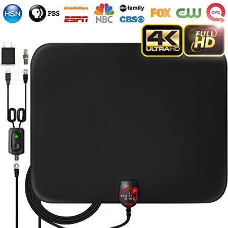 [NEWEST 2018] Amplified HD Digital TV Antenna with Long 65 Miles Range – Support 4K 1080p & All Older TV's for Indoor with Powerful HDTV Amplifier Signal Booster - 18ft Coax Cable/AC Adapter