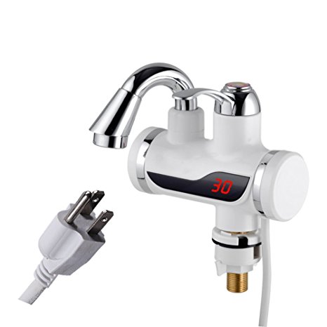 A.B Crew 110V Tankless Electric Hot Water Heater Faucet Kitchen Heating Tap Water Faucet with LED Digital Display(Small Under Inflow)