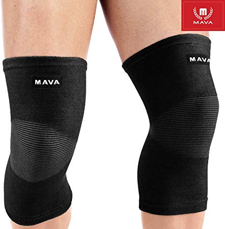 Mava Sports Knee Support Sleeves (Pair) for Joint Pain & Arthritis Relief, Improved Circulation Compression – Effective Support for Running, Jogging, Workout, Walking & Recovery