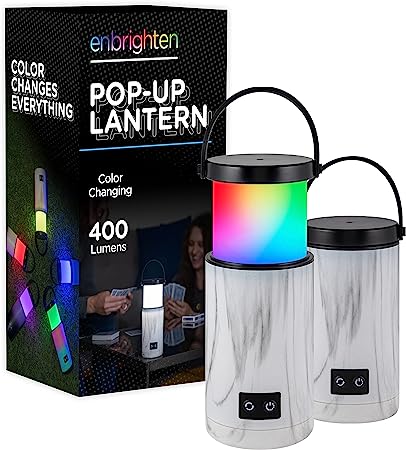 Enbrighten Camping Lantern, Battery Powered, Color Changing, LED Lamp for Bedroom, 400 Lumens, 160 Hour Runtime, Night Light, 4 Lighting Modes, Perfect for Camping, Bedroom and More, 61753