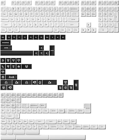 Akko Keycaps Set with MDA Profile Double-Shot Black on White Theme Keycap, Comes with 227 Keys with Standard MX Structure, Compatible with Major-Sizes Mechanical Keyboards