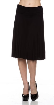 A.S Women Rayon Jersey Basic Fold Over Waist Knee Length Simple A-Line Skirt