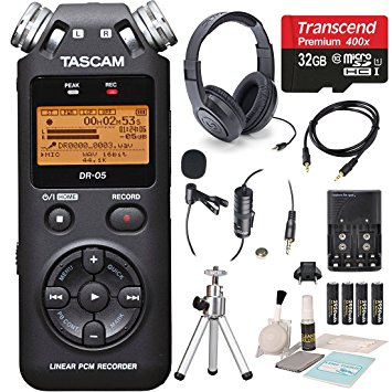 Tascam DR-05 (Version 2) Portable Handheld Digital Audio Recorder (Black) with Platnium accessory bundle