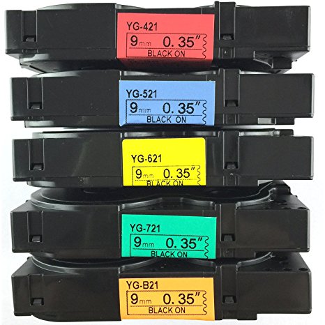 NEOUZA 5PK Compatible For Brother P-Touch Laminated Tze Tz Label Tape Cartridge 9mm x 8m (Set of 5 Colors)