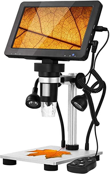 Auslese® Digital Microscope 1200X Magnification1080P with 7" LCD, 8 Adjustable inbuilt and Two Separate LED Lights for PCB Inspection/Measurement, Inbuilt Battery for Windows and MAC PC