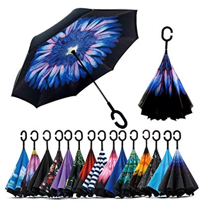 ADTALA 210PG with Teflon Coating Double Layer Inverted Reverse Windproof Folding Windproof UV Protection Big Straight Multicolour Umbrella with C-Shaped Handle