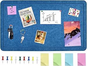 Dark Blue 28"x16" Large Cork Board with 50 Push Pins & Sticky notes, Self-Adhesive Bulletin Board No Damage for Wall, Felt Pin Board for Paste Notes, Photos, Schedules Offices Home