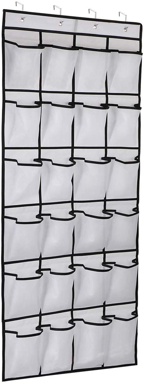 Kootek Over The Door Shoe Organizer, Mesh Shoe Holder 24 Pockets Hanging Shoes Organizer Compartment Storage with 4 Door Hooks for Bedroom Closet Bathroom 59 x 21.6 in (White, 1)