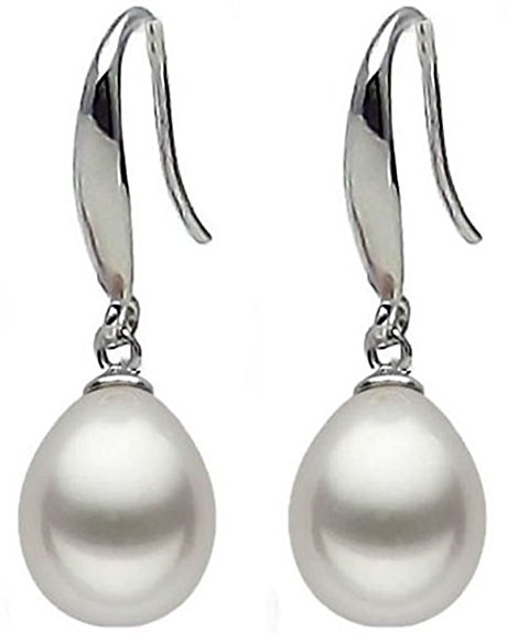 Joyfulshine Women Vintage Freshwater Cultured Shell Pearl Dangle Drop Earrings 925 Sterling Siver Hook Color White