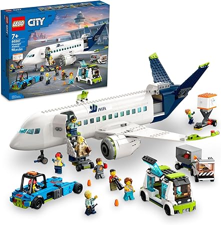 Lego City Passenger Airplane 60367 Building Toy Set; Fun Airplane STEM Toy for Kids with a Large Airplane, Passenger Bus, Luggage Truck, Container Loader, and 9 Minifigures