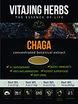 Chaga Mushroom Extract Powder (4oz-114gm) | 20:1 Concentration (No Fillers or Additives. Vegan, Wildcrafted, GMO Free, Gluten Free, Dairy Free, Nut Free)