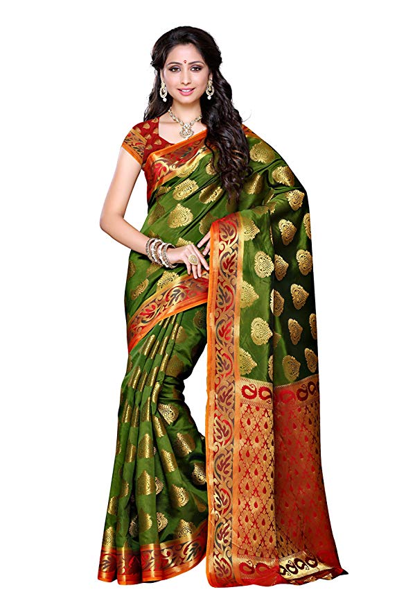 Mimosa Artificial Silk Saree Kanjivaram Style with Blouse (3313-161-OLV-RD) Color:Olive