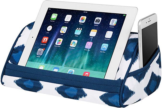 LapGear Designer Tablet Pillow Stand with Phone Pocket - Navy Ikat - Fits Most Tablet Devices - Style No. 35523