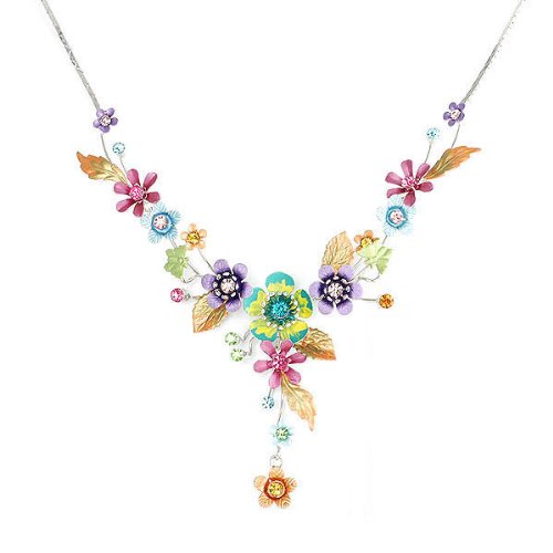 Flower and Butterfly Necklace with Multi-color Austrian Element Crystals (986)