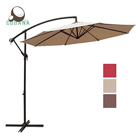COBANA Updated Version 10 Ft Patio Umbrella Offset Hanging Umbrella Outdoor Market Umbrella Garden Umbrella, 250g/sqm Polyester, Beige