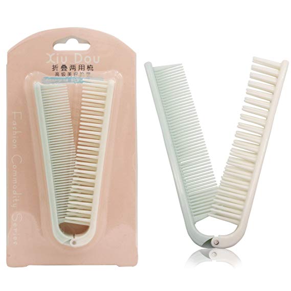 Dofash Portable Travel Folding Hair Brush Pocket-Size Hair Comb Double Headed Anti-Static Comb (Green & White)