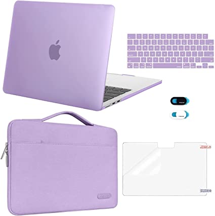 MOSISO Compatible with MacBook Air 13.6 inch Case 2022 2023 Release A2681 with M2 Chip Touch ID, Plastic Hard Shell Case&Carrying Sleeve Bag&Keyboard Cover&Webcam Cover&Screen Protector, Purple