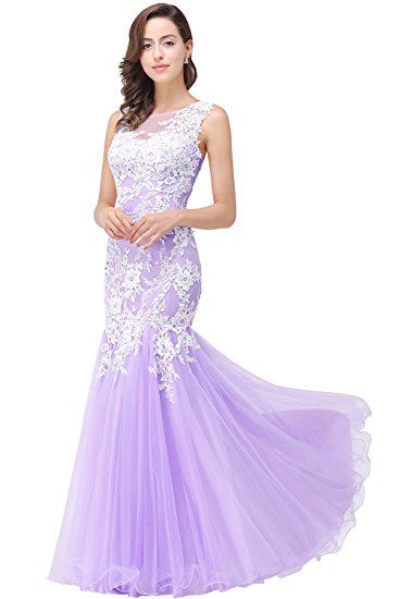 Babyonline Pink Lace Mermaid Evening Gowns Sheer Backless Long Formal Dress