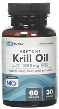 Neptune Krill Oil 1000mg High Absorption Omega-3 EPA DHA & Astaxanthin. Pure and Sustainable. Clinically shown to support healthy heart, brain and joints (60 Softgel Capsules)