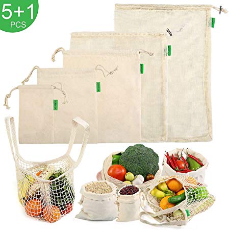 NEWSTYLE Reusable Produce Bags 6Pcs Cotton Mesh Grocery Bags Eco Friendly Recyclable Packaging Bags for Grocery Shopping Storage