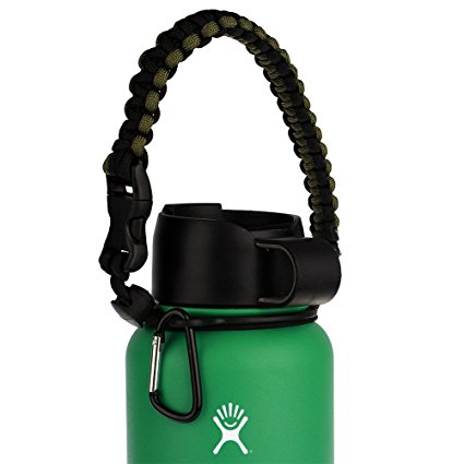 Hydro Flask Handle, Flaskars Paracord Carrier Survival Strap Cord with Safety Ring and Carabiner for Hydro Flask Nalgene CamelBak Wide Mouth Water Bottles