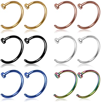Goldenlight EVEJEW Face Nose Rings Hoop 20g 8mm Nose Piercing Hoop Stainless Steel Body Jewelry